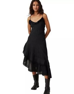 COTTON ON black ruffle Asymmetrical Midi Dress size 8